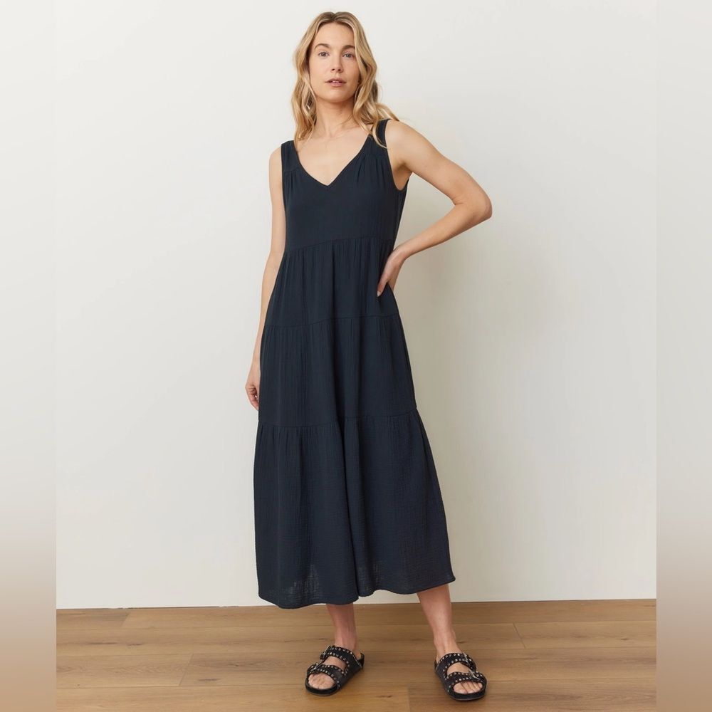 Marine Layer Black V-Neck Tiered Maxi Dress